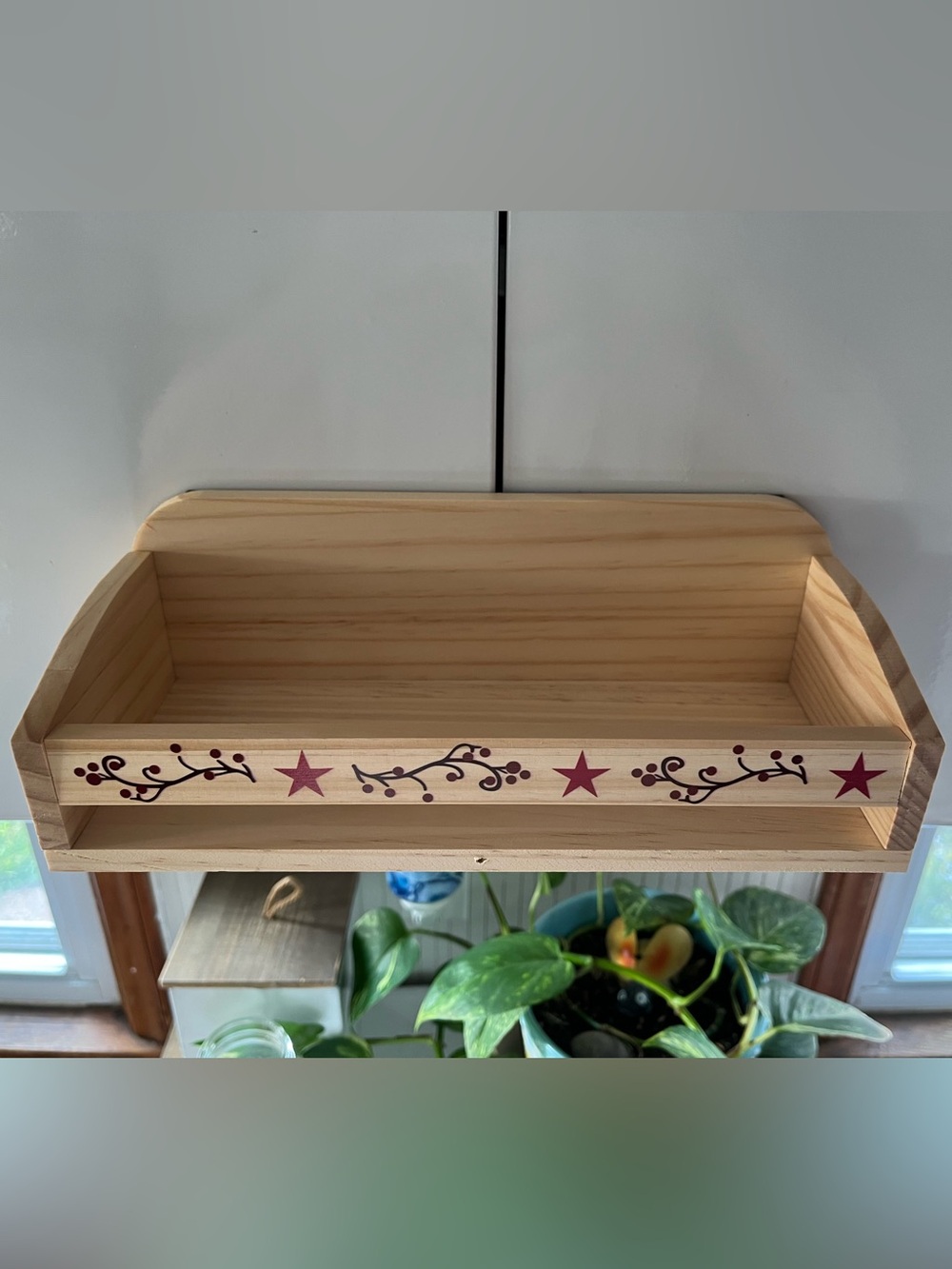 Magnetic Wooden Shelf  with Red Star Accent